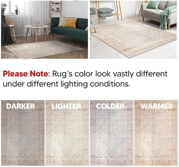 Keen Home Design 4x6 Rug - Machine Washable Area Rug with Non-Slip Backing, Ideal for Living Room, Dining Room, Bedroom - Vintage, Easy Clean, Durable, Low Pile Rug - (4' x 6')