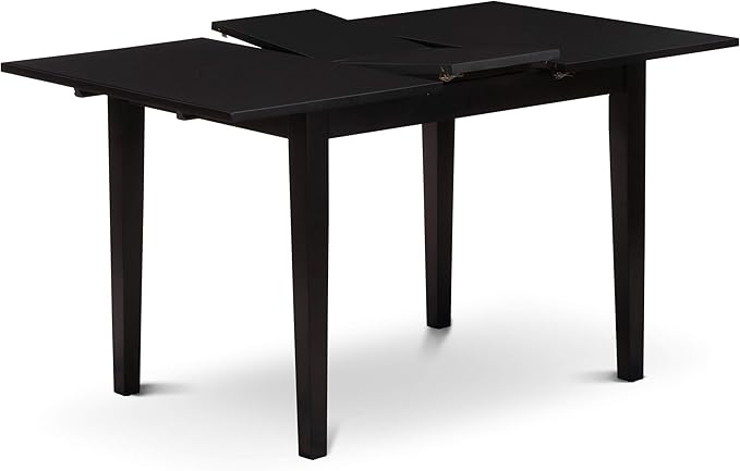 East West Furniture NOBR3-BLK-17 3 Piece Dining Room Table Set Contains a Rectangle Kitchen Table with Butterfly Leaf and 2 Light Sable Linen Fabric Parson Chairs, 32x54 Inch, Black