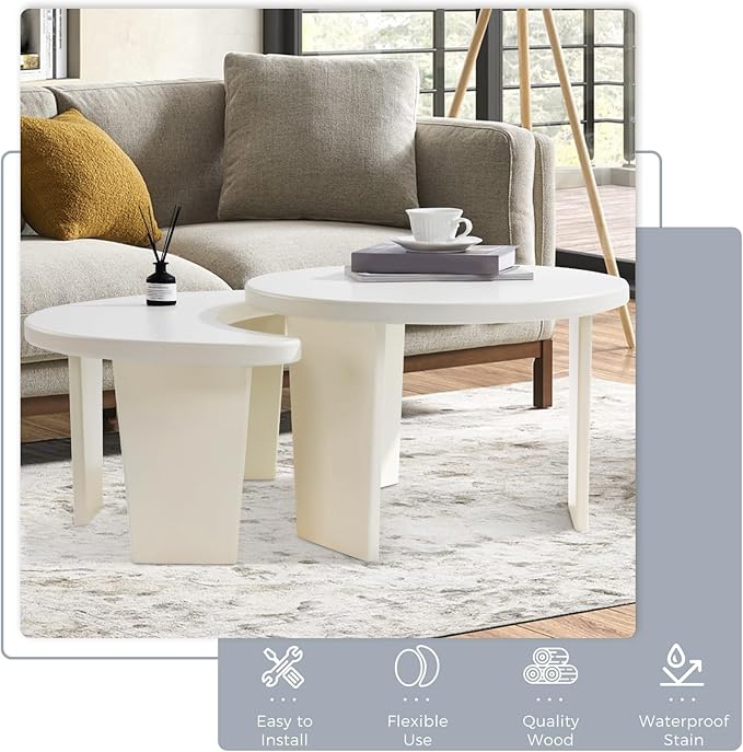 Coffee Table Set of 2, Modern Nesting Tables for Living Room, Accent Table