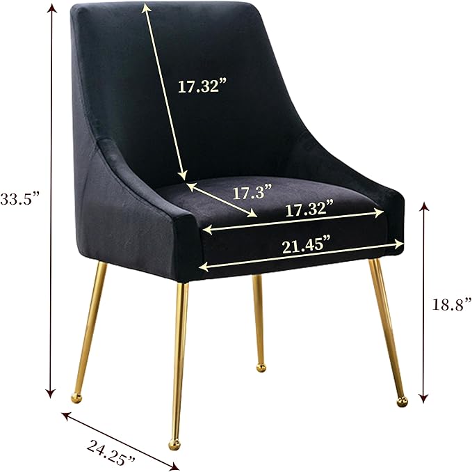 Modern Velvet Dining Chairs Set of 6, Contemporary Upholstered Furniture Collection with Polished Gold Metal Legs, Elegant Accent Chairs for Kitchen Living Room(Black)