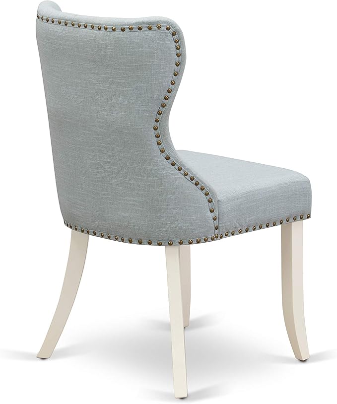 East West Furniture X097SI215-9 9 Piece Kitchen Table & Chairs Set Includes a Rectangle Dining Room Table with X-Legs and 8 Baby Blue Linen Fabric Parsons Chairs, 40x72 Inch, Multi-Color