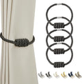 BEL AVENIR Magnetic Curtain Tiebacks, Decorative Drapery Holdbacks Modern Woven Tie-Backs with Exquisite Knot (Charcoal, 4 Pack)