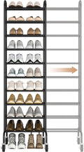 STORAGE MANIAC Expandable Shoe Rack, 44 Pairs Stackable Small Shoe Rack, Metal Adjustable Shoes Organizer for Closet, Entryway, Hallway, Garage, Front Door, Shoes Shelves, Black 10 Tier
