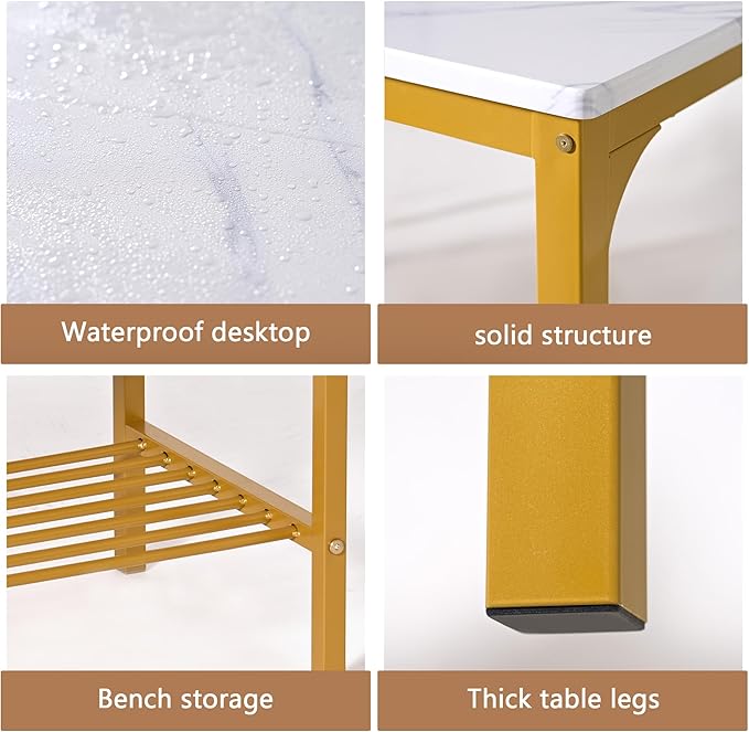 sogesfurniture 4-Piece Bench Style Dining Table Set, 4-Person Space-Saving Dinette for Kitchen，43'' Wood Kitchen Table & Chair Set for Breakfast Nook and Small Space, Glod&White