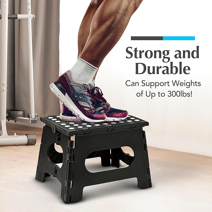 Handy Laundry Folding Lightweight Step Stool - Sturdy Enough to Support Adults and Safe Enough for Kids - Opens Easy with One Flip - Great for Kitchen, Bathroom or Bedroom (Black | 2-Pack)