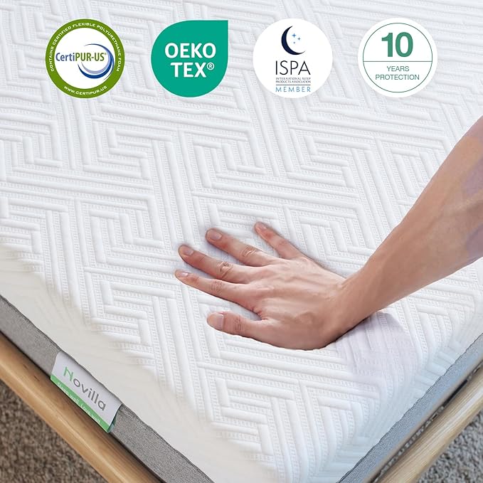Novilla Twin XL Mattress, Cooling Gel Memory Foam Mattress 8 inch for Pressure Relief, Enhanced Support & Plush Comfort, Grey & White