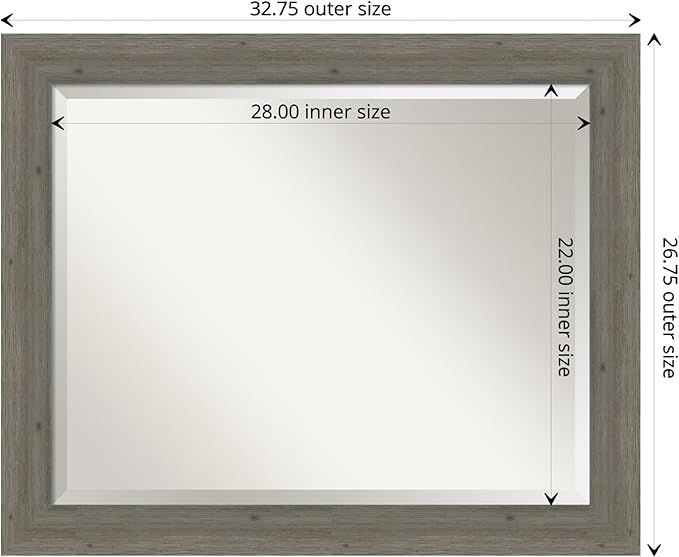 Amanti Art Grey Wall Mirror 27x33 Fencepost Grey Narrow Rectangle Bathroom Mirror for Wall Decor Living Room, Large Country Rustic Wood Frame, Hangs Horizonally and Vertically, Bathroom Decor,