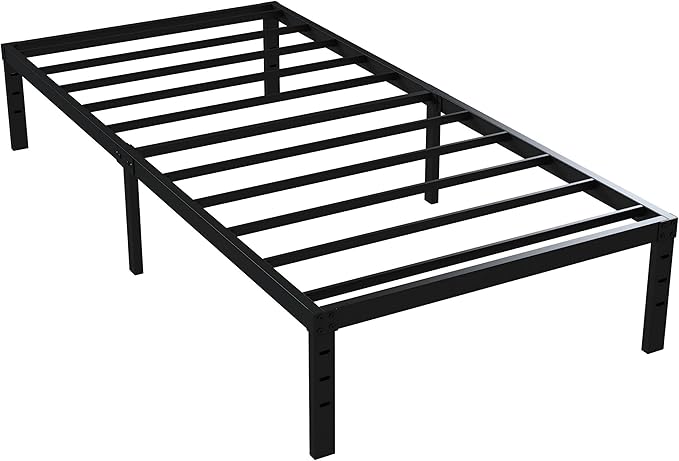 Twin Bed Frame No Box Spring Needed, 14 Inch Heavy Duty Metal Platform Bed Frame Twin Size with Storage, 2500lbs Steel Slats Support, Easy Assembly, Black