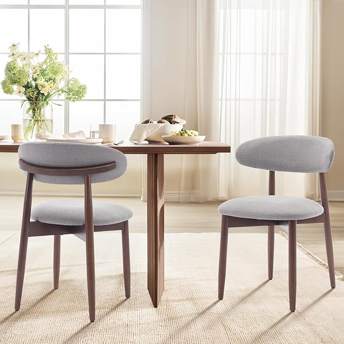 COLAMY Wooden Dining Chairs Set of 4, Modern Fabric Upholstered Kitchen Chairs, Farmhouse Dining Room Chair with Foot Pegs, Light Grey