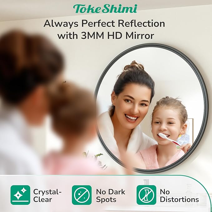 TokeShimi 16 in Round Black Bathroom Mirror Framed, Modern Circle Wall Mirror Farmhouse Aluminum, 16 x 16 Shatterproof Round Bathroom Vanity Mirrored for Restroom, Bedroom, Entryway, Living Room