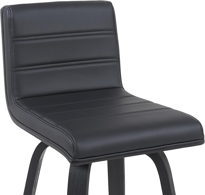Armen Living Vienna Modern Swivel 26" Counter Height Barstool with Black Faux Leather and Black Wood Finish