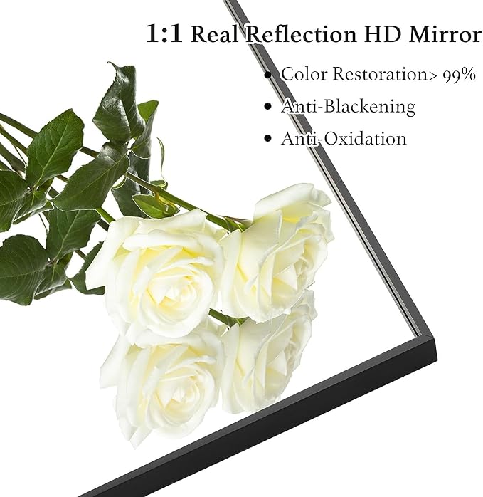 36x48 Inch Black Bathroom Mirror, Copper-Free, Aluminum Alloy Frame Vanity Rectangle Wall Mounted Modern Mirror for Bedroom/Living Room/Porch Horizontal or Vertical