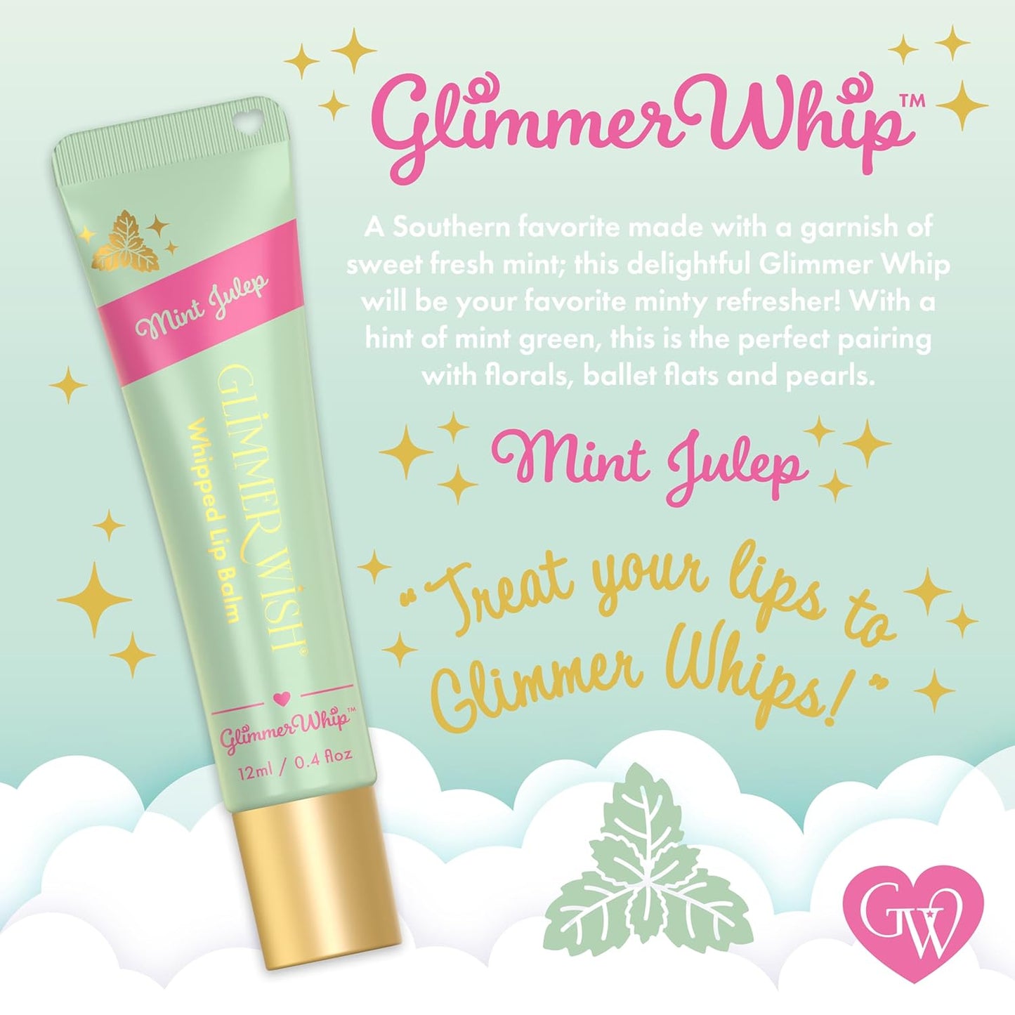 Glimmer Wish Glimmer Whip Hydrating Lip Balm – Organic Castor & Jojoba Oils, Shea & Cocoa Butters – Vegan, Non-Toxic, Moisturizing Lip Care (Mint Julep)