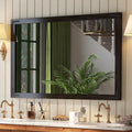 VocalStar Black Wood Framed Mirror 48 x 32 Inch, Rustic Natural Black Wooden Rectangle Bathroom Vanity Wall Mirror for Farmhouse Boho Decor, 1/4-inch Shatterproof Glass | Waterproof