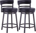 Armen Living Madrid 30" Seat Height Swivel Ford Black Faux Leather and Mineral Finish Bar Stool for Kitchen Island Counter, Set of 2
