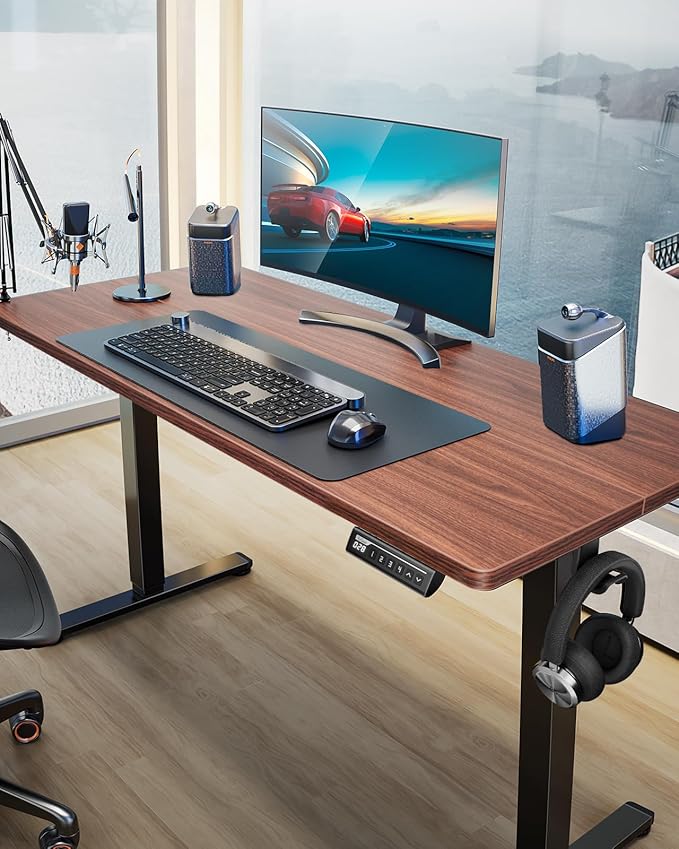 ErGear Height Adjustable Electric Standing Desk, 48 x 24 Inches Sit Stand up Desk, Memory Computer Home Office Desk with Two-Piece Desktop (Walnut)