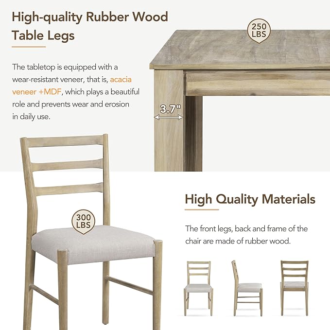 Ball & Cast 7 Piece Dining Table Set with 6 Upholstered Chairs,Living Room Desk W/ 71.5" Rectangle Extendable Leaf and 2 Drawers,for Restaurant,Home Bistro,Natural Wood Wash