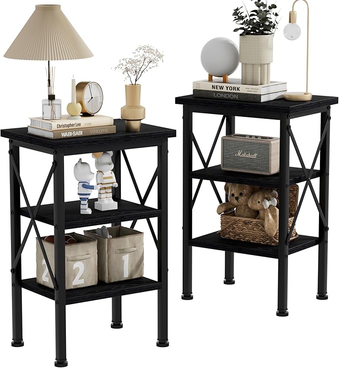 VECELO Modern Nightstands X-Design Side End Table Night Stand with Storage Shelf for Bedroom,Living Room,