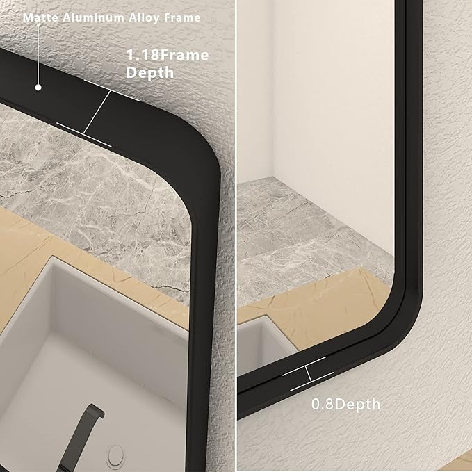 66x36 Inch Black Metal Framed Bathroom Mirror for Wall, Large Rounded Rectangle Mirror, Matte Black Bathroom Vanity Mirror, Anti-Rust, Shatterproof, Hangs Horizontally or Vertically