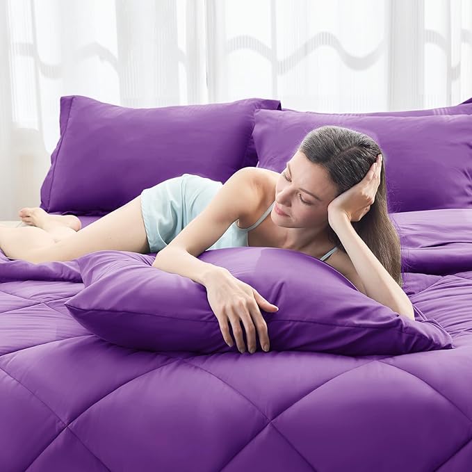 HEVUMYI Purple Twin-XL Comforter Set - 5-Piece All Season Bed in a Bag Twin-XL, Ultra Soft Bedding Set with Comforter, Flat Sheet, Fitted Sheet, Pillowcases, Pillow Shams