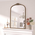 Keonjinn Vintage Mirror Gold 24" x 36", Arched Decorative Mirrors for Wall Decor, Antique Mirrors Bathroom, Ornate Baroque Brass Mirror for Mantle, Entryway, Living Room, French Cleat Mounting