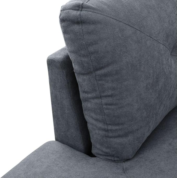 Dark Grey L-Shaped 3-Piece Flannelette Sofa with Storage Ottoman Set, Sectional Couch Sofa Set for Living Room, Office, Small Space