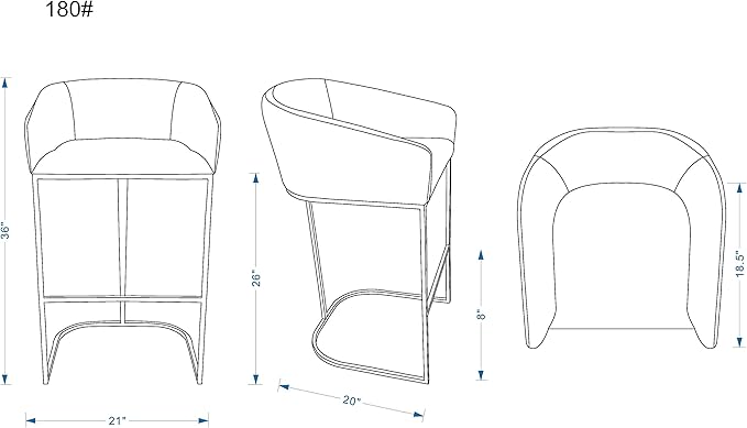 Manhattan Comfort Louvre 26 Inch Mid Century Modern Counter Height Bar Stools - Elegant Faux Leather Padded Seat, Stainless Steel Base with Footrest, Fully Assembled Barstools, Set of 1, Cream