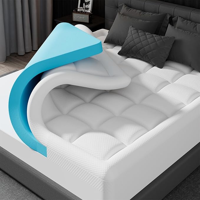 ELEMUSE King Size Dual Layer 3 Inch Memory Foam Mattress Topper for Pressure Relief, Breathable Pillow Top Mattress Pad with Deep Pocket, Enhanced Support, Non-Slip Design & Removable & Washable
