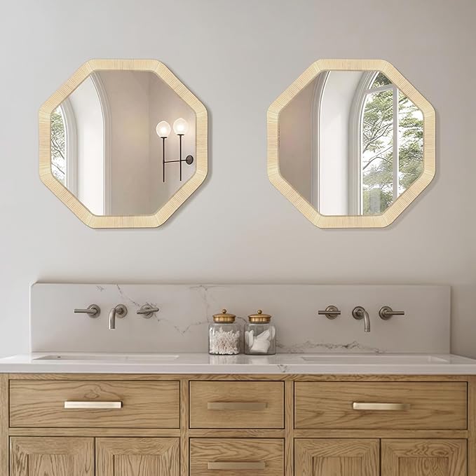 ULIKE Rattan Mirror for Wall, Bathroom 30 Inch Rustic Farmhouse Wall Decor with Handmade Wicker Frame, Boho Woven Mirror for Nursery Bedroom Living Room Entryway