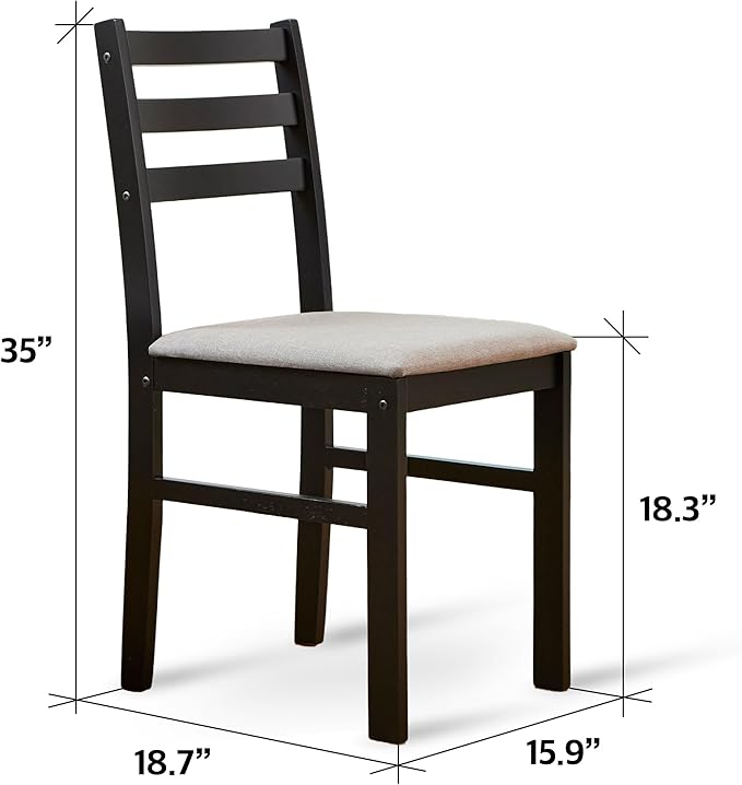 Livinia Seattle Modern Farmhouse Kitchen Dining Room Chair Set of 4, Solid Wood Fabric Upholstered Cushion Seat Wood Ladder Back Chairs (Black)