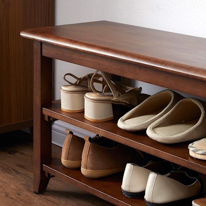 XKZG Storage Bench Wooden Shoe Rack Bench Rustic Solid Wood Entryway Bench (Brown,23.6")