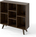 Manora Rustic Brown 7 Cube Mid Century Modern Bookshelf, Wooden Storage Organizer with Open Shelves, Retro Bookcase for Living Room, Bedroom, Home Office