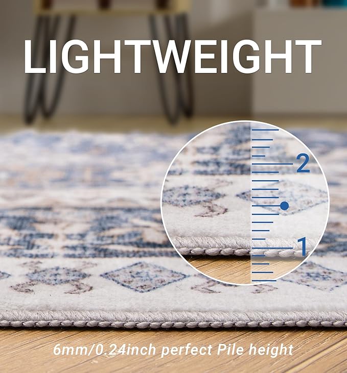 zesthome 2x6 Runner Rug for Hallways, Machine Washable Rug, Non Slip Vintage Low Pile Runners, Stain Resistant Runners for Entryway, Kitchen, Bathroom, Laundry Room, Corridor