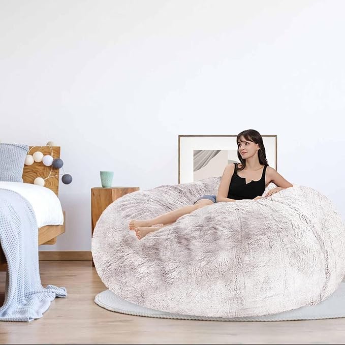 Bean Bag Chair for Adults Kids, Without Filler, Comfy Giant Round Lazy Sofa Chair Cover, Floor Chair Cover for Bedroom Living Room, 7FT, Silver Blue