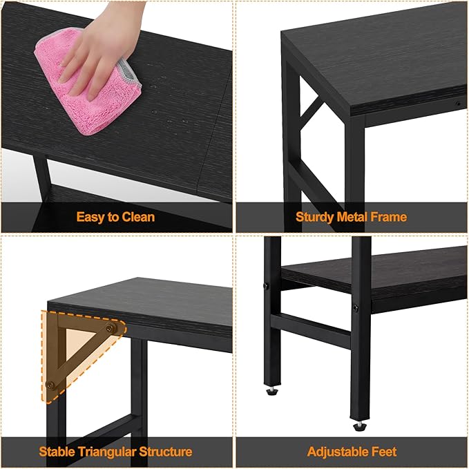 Narrow Console Table for Entryway - 2 Tier, 29.5” Entryway Table with Shelf, Industrial Thin Sofa Table with 2 Support Bar, Display Tables for Living Room, Bedroom, Foyer, Black