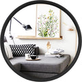 HOMECOOKIN Wood Round Wall Mirror, Large Circle Rustic Accent Decor Mirror, Hanging Bathroom with Frame for Living Room, Bedroom, Entryway, 24 inch, Black