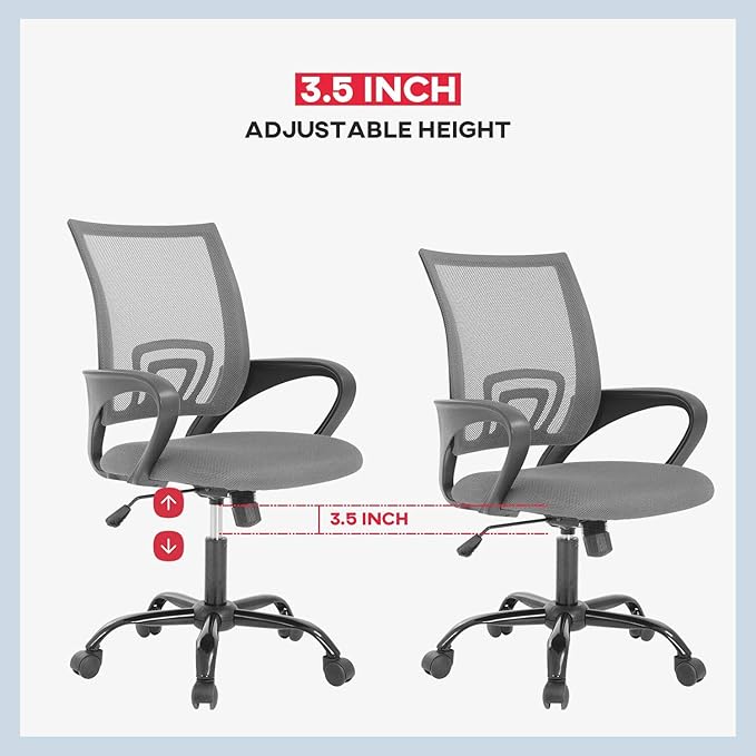 BestOffice Office Chair Ergonomic Cheap Desk Chair Mesh Computer Chair Lumbar Support Modern Executive Adjustable Stool Rolling Swivel Chair for Back Pain (Grey)