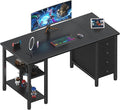 Lufeiya Gaming Desk with 4 Fabric Drawers & Storage Shelves, 47 inch Computer Writing Work Study Desk for Home Office Bedroom, Modern Simple Student PC Desks Table, Black