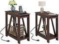 WLIVE End Tables Living Room Set of 2 with Charging Station, Sofa Side Tables with Open Storage Shelf, Slim Farmhouse End Table Sets, Espresso
