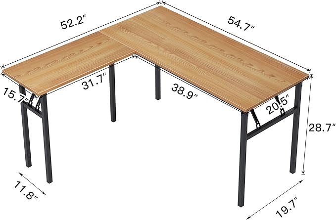 DlandHome Reversible L-Shaped Desk Large Corner Desk Folding Table Computer Desk Home Office Table Computer Workstation,Teak Black-N