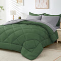 HEVUMYI Cali-King Comforter Set - 7-Piece All Season Bed in a Bag Cali-King, Ultra Soft Bedding Set with Comforter, Flat Sheet, Fitted Sheet, Pillowcases, Pillow Shams, Green & Light Grey