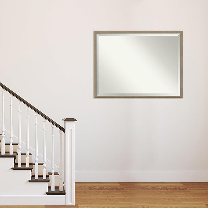 Amanti Art Brown Wall Mirror 32x42 Florence Light Brown Rectangle Bathroom Mirror for Wall Decor Living Room, X-Large Casual Frame, Hangs Horizonally and Vertically, Bathroom Decor, Beveled Edge