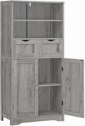 Iwell Tall Storage Cabinet with 2 Drawers & Adjustable Shelf, Bathroom Cabinet with Doors, Cupboard, Kitchen Cabinets for Living Room, Dining Room, Entryway, Grey