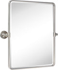 TEHOME 20 x 24 inch Farmhouse Nickel Metal Framed Pivot Rectangle Bathroom Mirror Rounded Rectangluar Tilting Beveled Vanity Mirrors for Wall