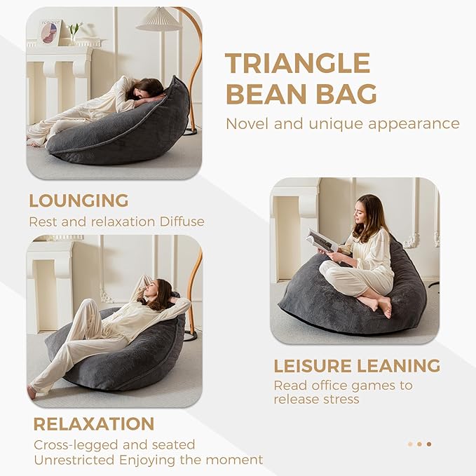 BYBYME Bean Bag Chairs Sherpa Lazy Sofa, Giant Beanbag Chairs for Adults, Teenagers with Stuffed High Density Foam Filling, Comfy Chair for Living Room, Bedroom