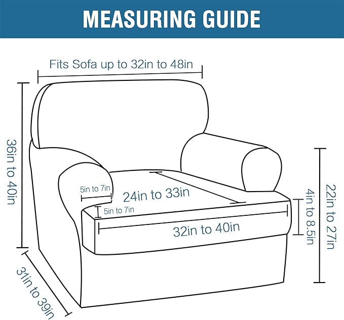 H.VERSAILTEX Sofa Cover 2 Piece T Cushion Armchair Slipcovers Thick Velvet Couch Cover Furniture Protector Stretch T Cushion Sofa Covers for 1 Cushion Couch with 1 Individual T Cushion Covers, Ivory