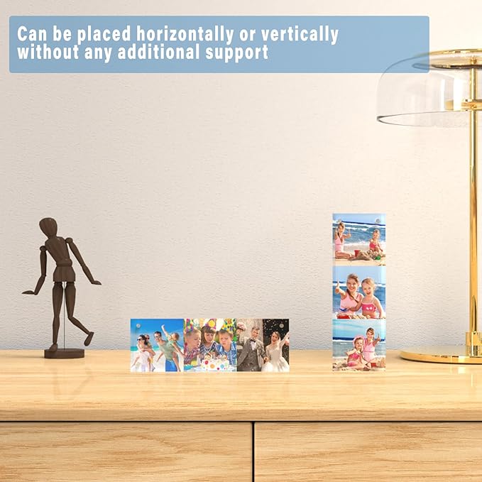 HELPLEX Acrylic Frame, 3 Pack 2x6 Acrylic Picture Frames, 20mm Thicker Frameless Clear Frame Double Sided Magnetic Frame, Free Standing Desktop Display Stand Acrylic Frames, 2x6(3 PACK)