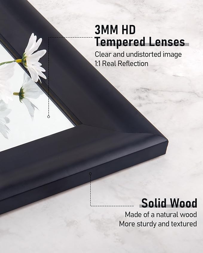 CULER Black Wood Wall Mirror for Bathroom,Rectangle 20 x 30 inch Hanging Vatiny Mirrors with Wooden Frame for Living Room,Bedroom,Entryway