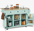 Rovibek Rolling Kitchen Island with Drawer, Kitchen Island Cart with Storage, Portabl Island for Kitchen with Large Storage Cabinet, Shelf and Drawer, 53 Inch Width, Green