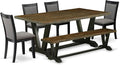 East West Furniture V677MZ650-6 6 Piece Dining Set Contains a Rectangle Dining Room Table with V-Legs and 4 Dark Gotham Grey Linen Fabric Parson Chairs with a Bench, 40x72 Inch, Multi-Color